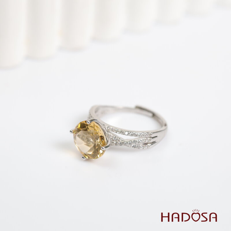 Nhẫn đá Thạch Anh Vàng Citrine 10mm bạc 925