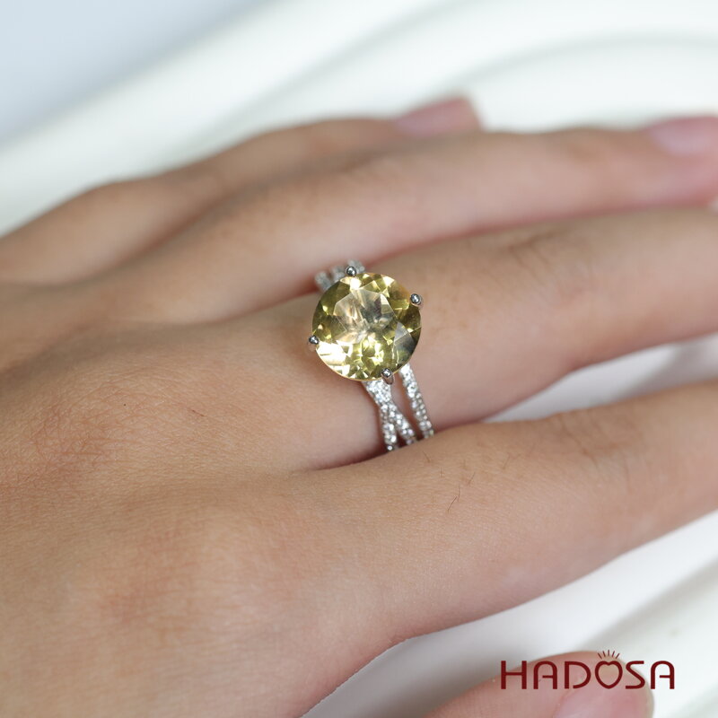 Nhẫn đá Thạch Anh Vàng Citrine 10mm bạc 925
