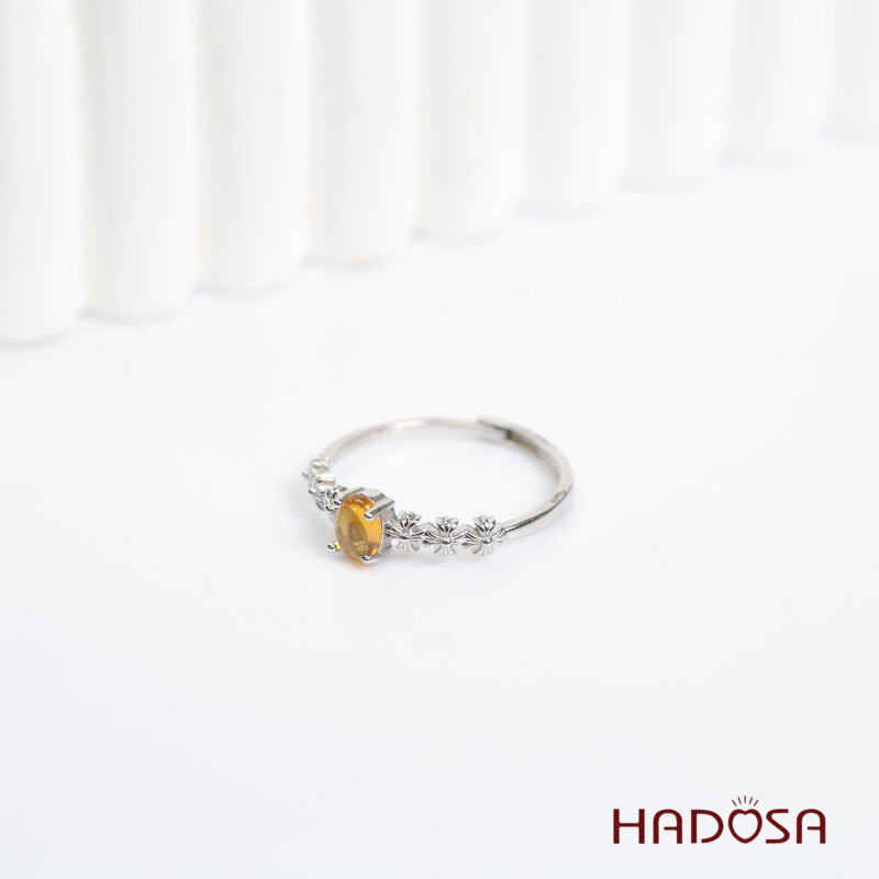 Nhẫn đá Thạch Anh Vàng Citrine 3mm bạc 925