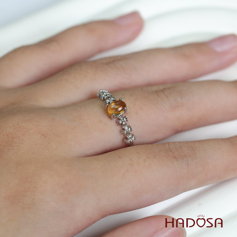 Nhẫn đá Thạch Anh Vàng Citrine 3mm bạc 925