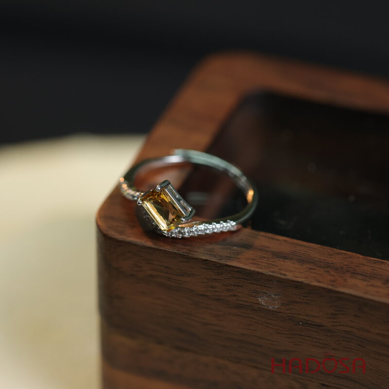 Nhẫn đá Thạch Anh Vàng Citrine 5x7mm bạc 925