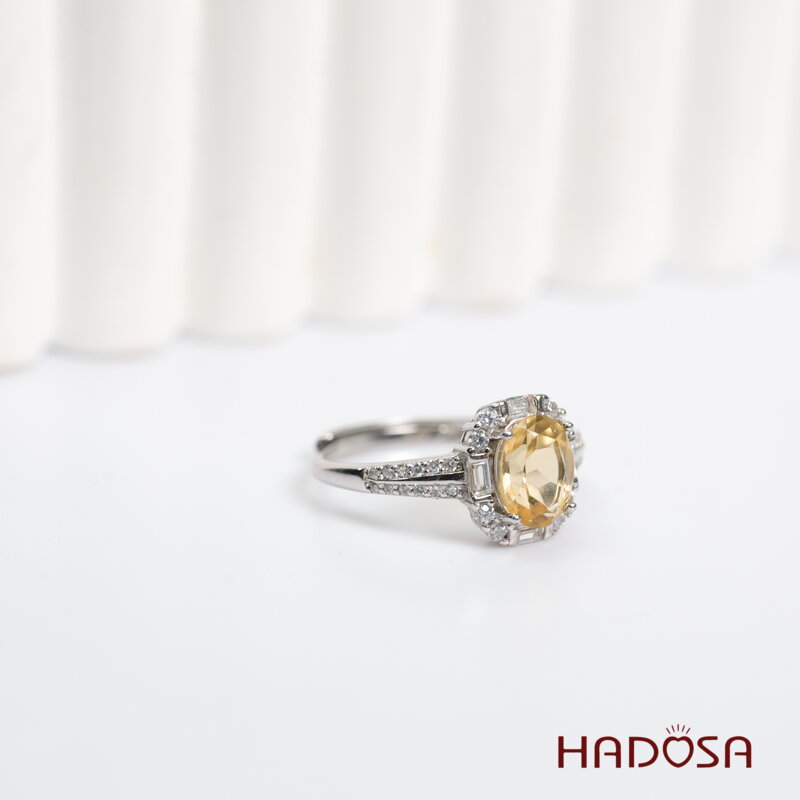 Nhẫn đá Thạch Anh Vàng Citrine 6x8mm bạc 925