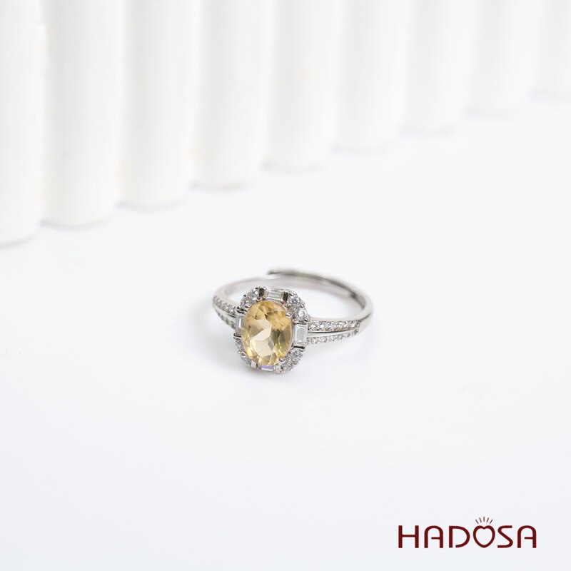 Nhẫn đá Thạch Anh Vàng Citrine 6x8mm bạc 925