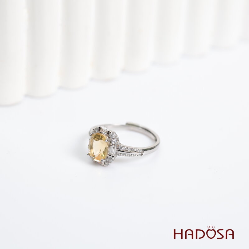 Nhẫn đá Thạch Anh Vàng Citrine 6x8mm bạc 925