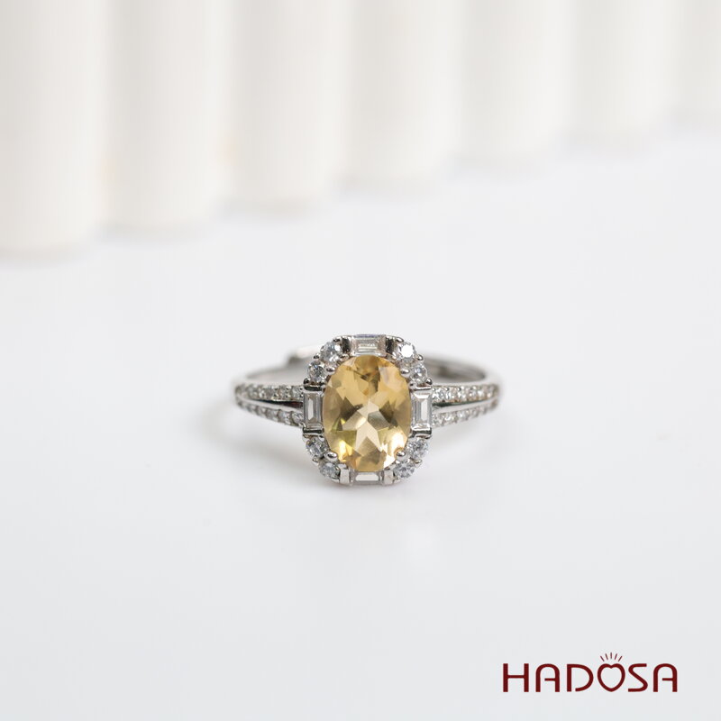 Nhẫn đá Thạch Anh Vàng Citrine 6x8mm bạc 925