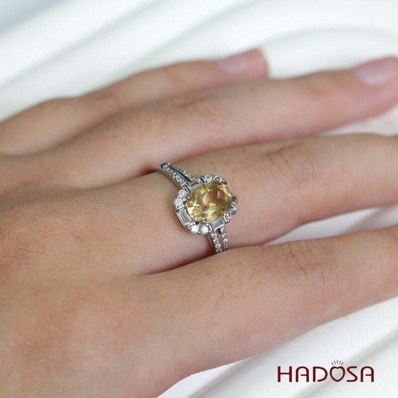 Nhẫn đá Thạch Anh Vàng Citrine 6x8mm bạc 925