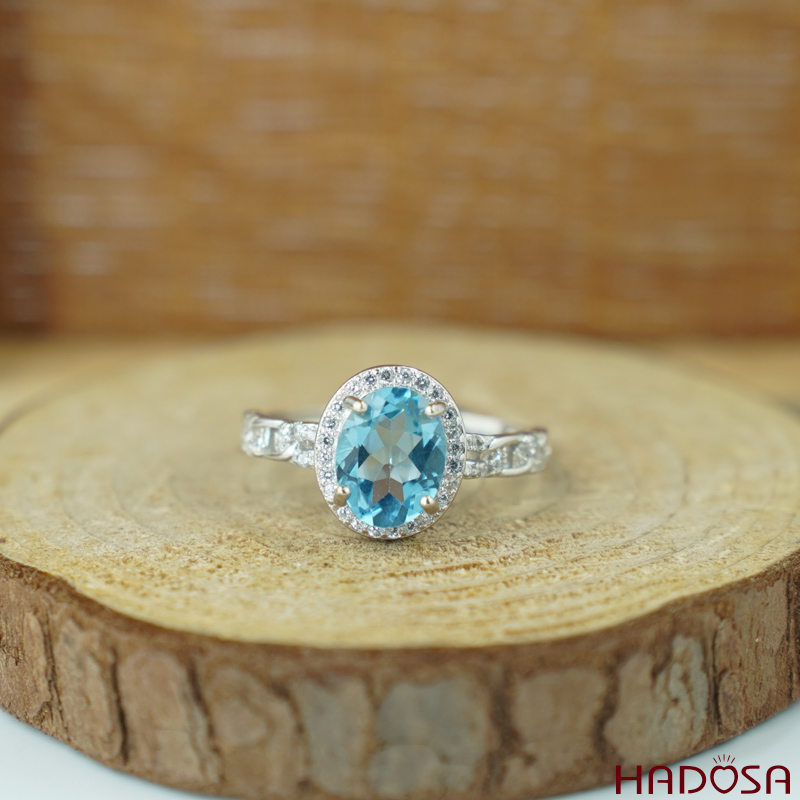 Nhẫn đá Topaz 7*9mm bạc 925