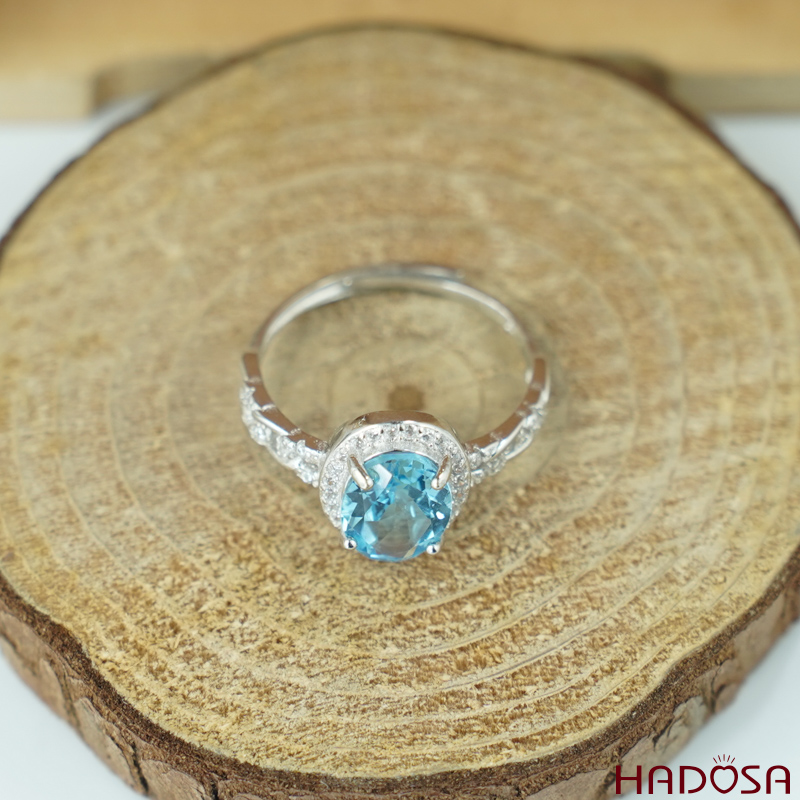 Nhẫn đá Topaz 7*9mm bạc 925