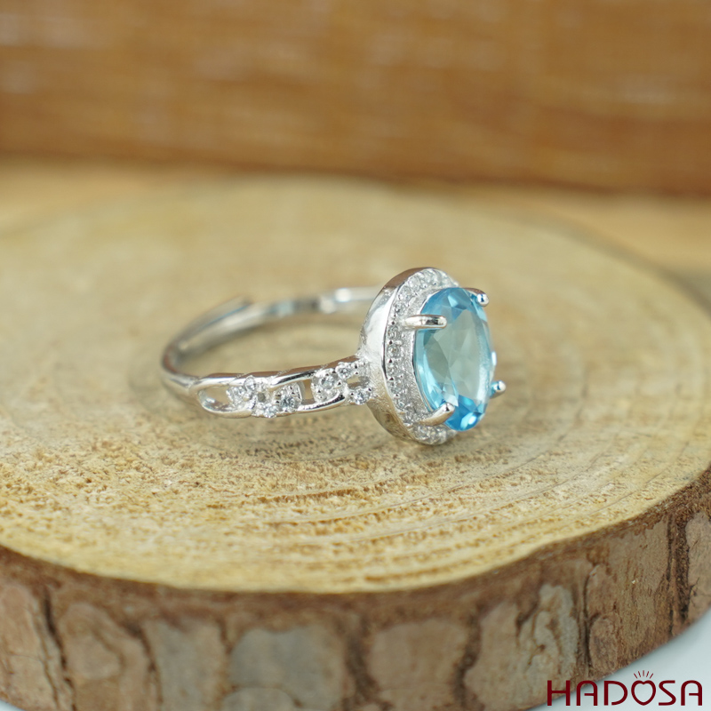 Nhẫn đá Topaz 7*9mm bạc 925