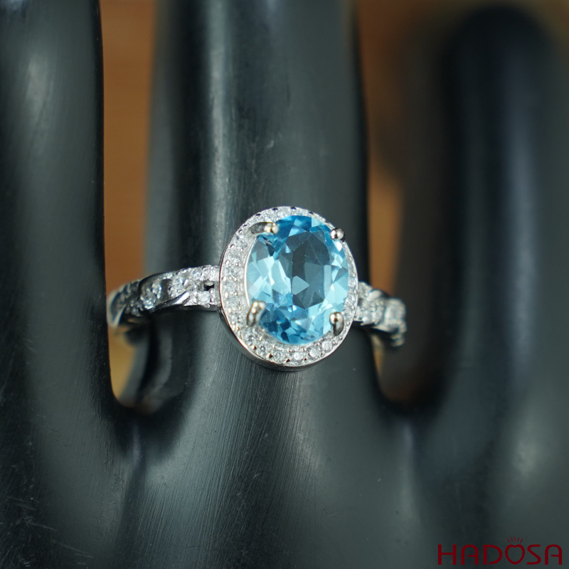 Nhẫn đá Topaz 7*9mm bạc 925