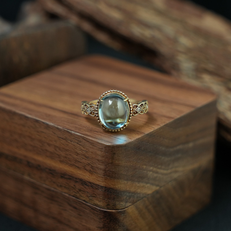 Nhẫn đính đá Topaz oval 8x10mm bạc mạ vàng