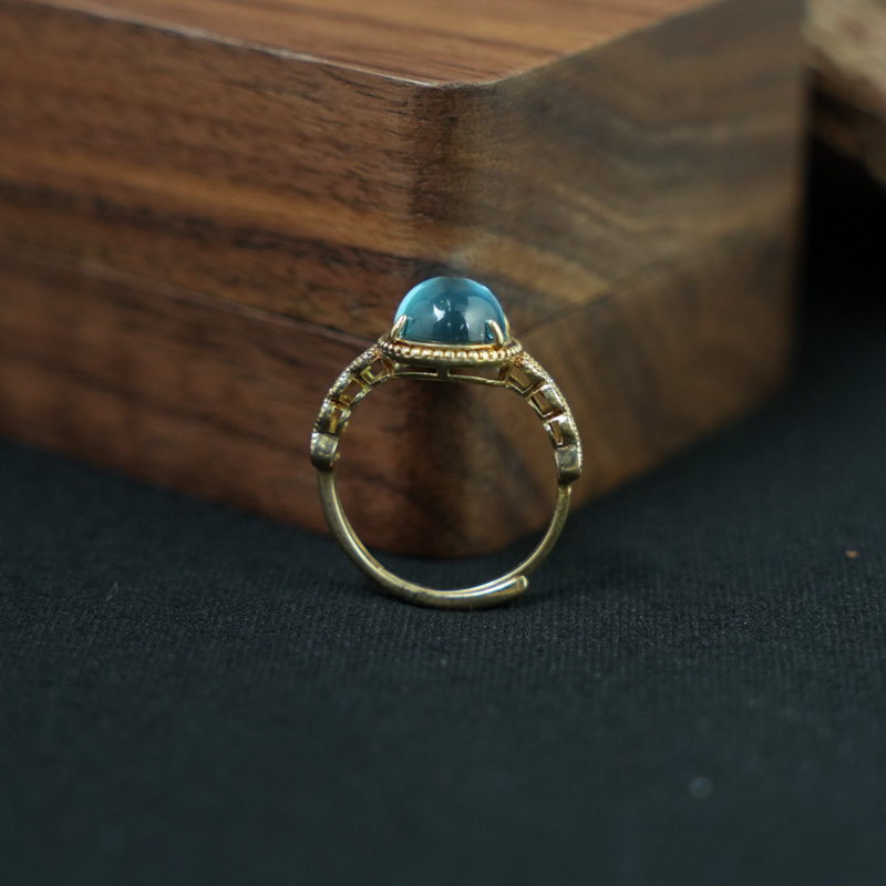 Nhẫn đính đá Topaz oval 8x10mm bạc mạ vàng