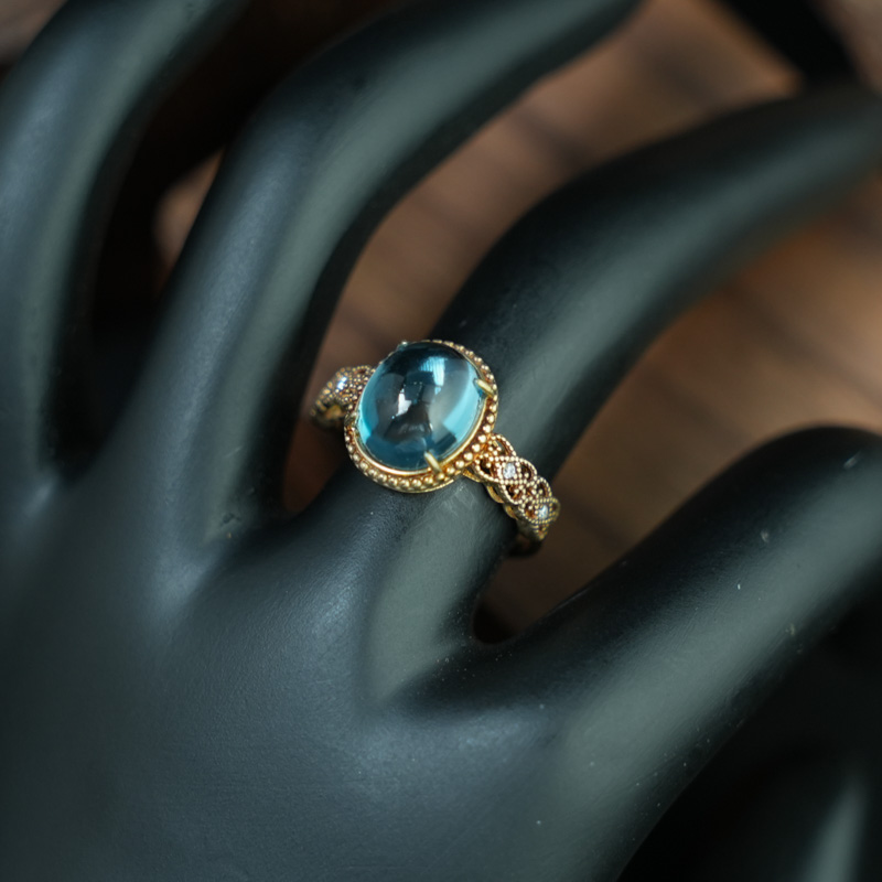 Nhẫn đính đá Topaz oval 8x10mm bạc mạ vàng
