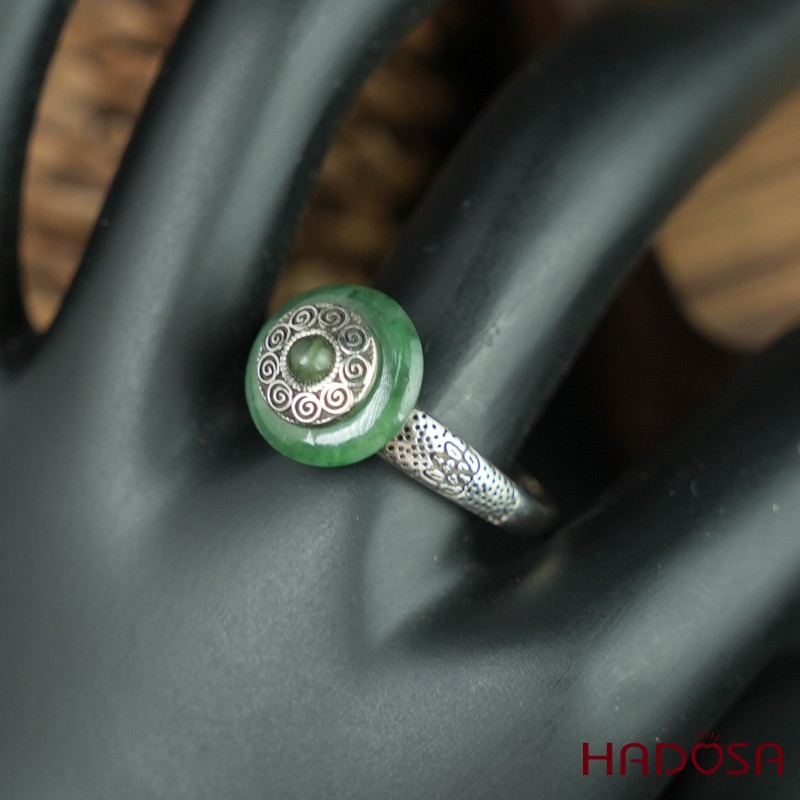 Nhẫn đồng điếu cẩm thạch bạc 925