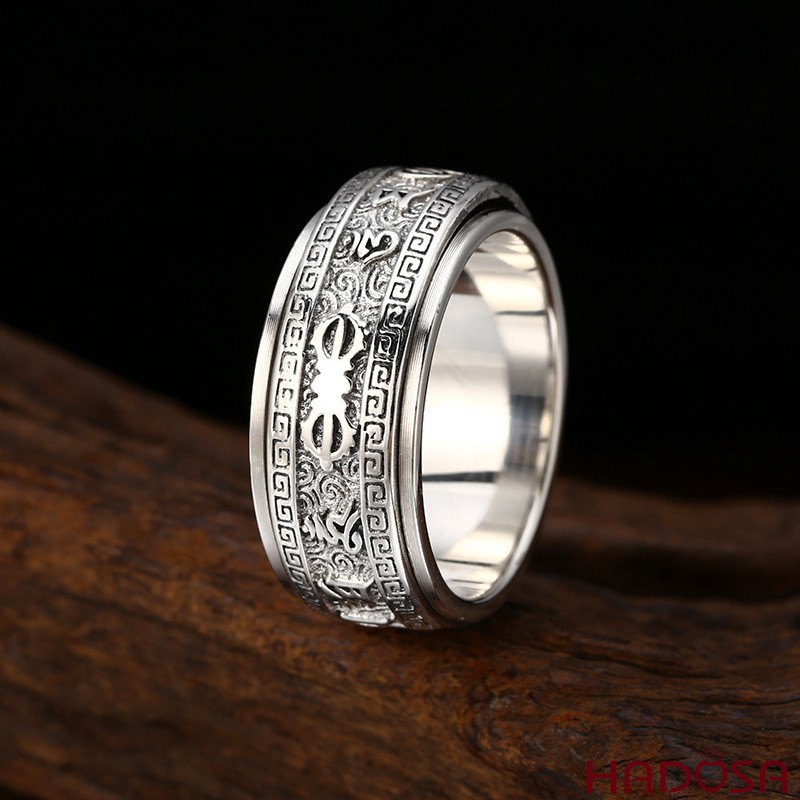 Nhẫn Bạc Thái Kim Cang Chú Xoay 360 May Mắn Trí Tuệ