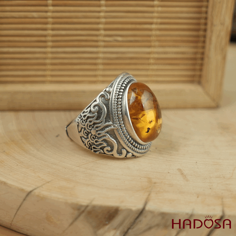 Nhẫn Hổ phách Baltic Oval 12x16mm bạc 925