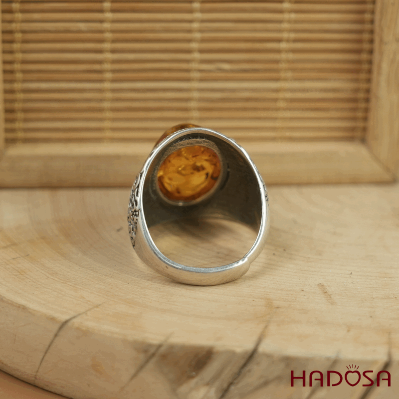 Nhẫn Hổ phách Baltic Oval 12x16mm bạc 925