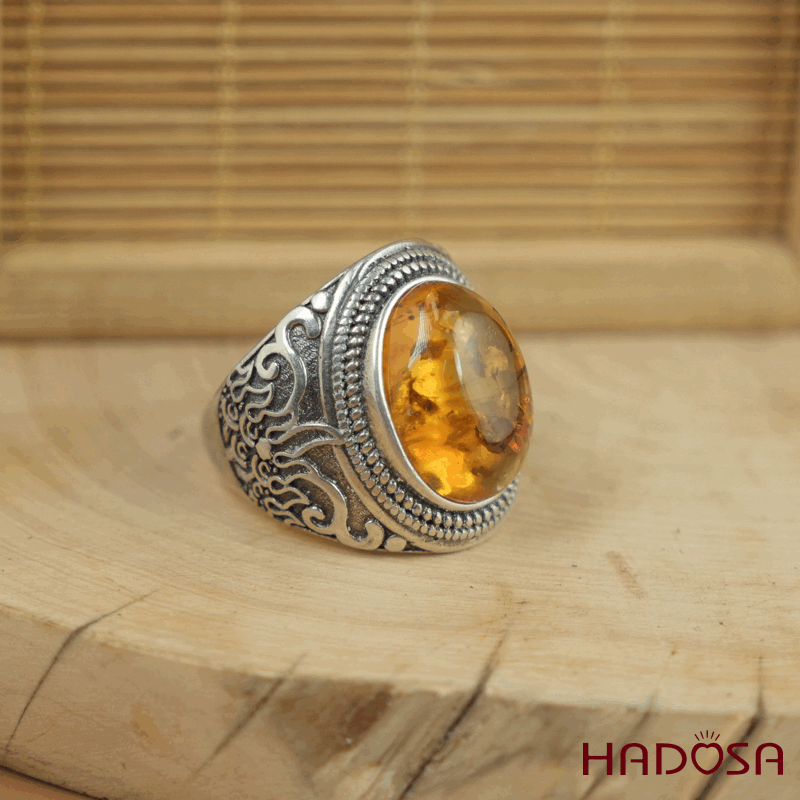 Nhẫn Hổ phách Baltic Oval 12x16mm bạc 925