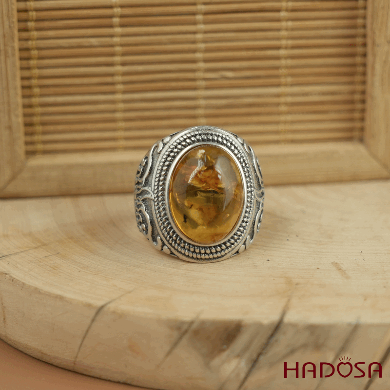 Nhẫn Hổ phách Baltic Oval 12x16mm bạc 925