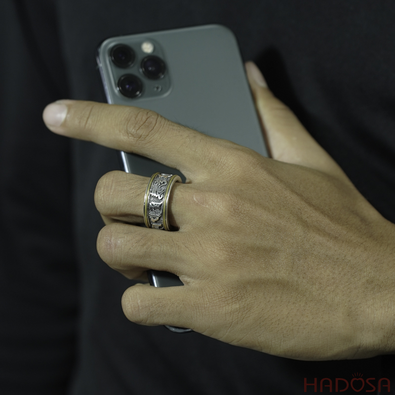 Nhẫn bạc nam Lục Tự Đại Minh Chân Ngôn