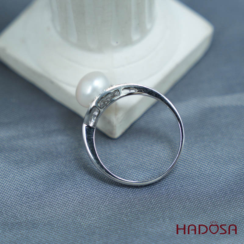 Nhẫn ngọc trai 8mm bạc size 12