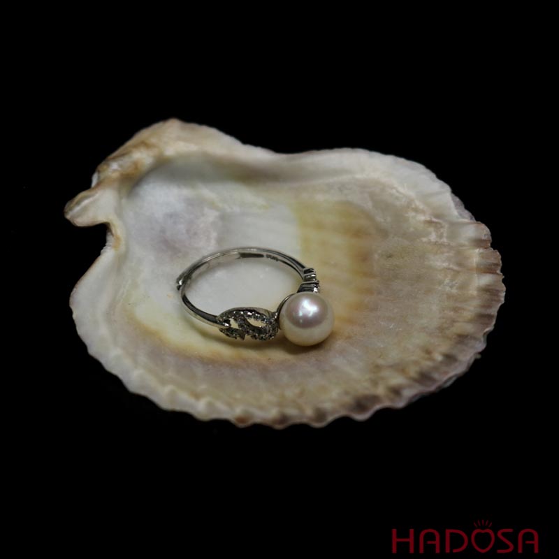 Nhẫn Ngọc trai hạt bầu 8mm bạc 925