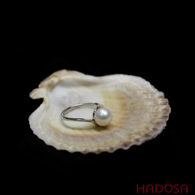 Nhẫn Ngọc trai hạt bầu 8mm bạc 925
