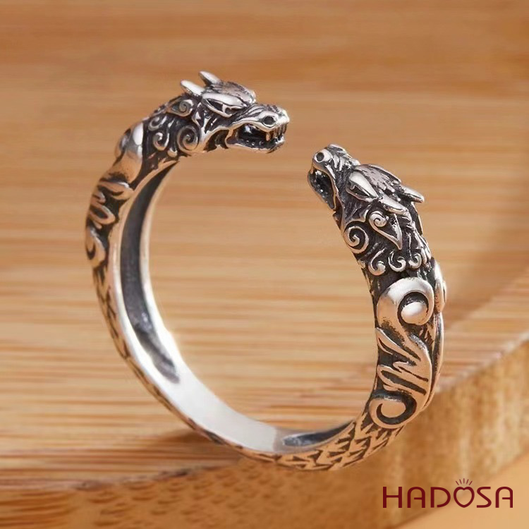 Nhẫn ngón trỏ bạc nam đầu Sói