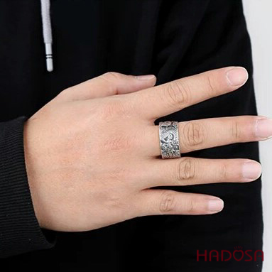 Nhẫn Nam Bạc Thái Khắc Rồng Thần Cổ Phong