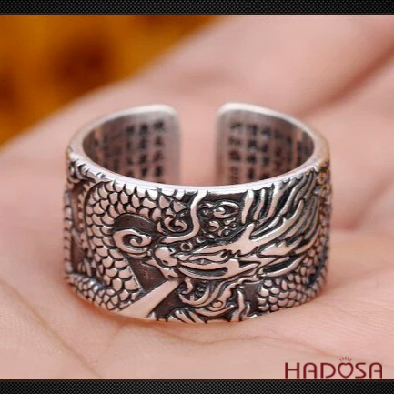 Nhẫn Nam Bạc Thái Khắc Rồng Thần Cổ Phong