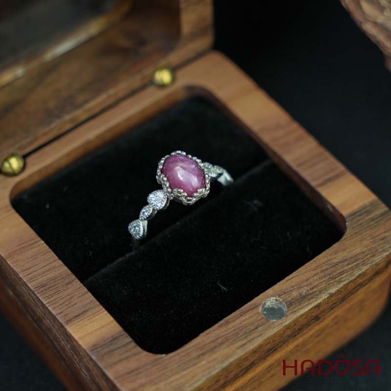 Nhẫn đính đá Ruby oval 6x8mm bạc 925