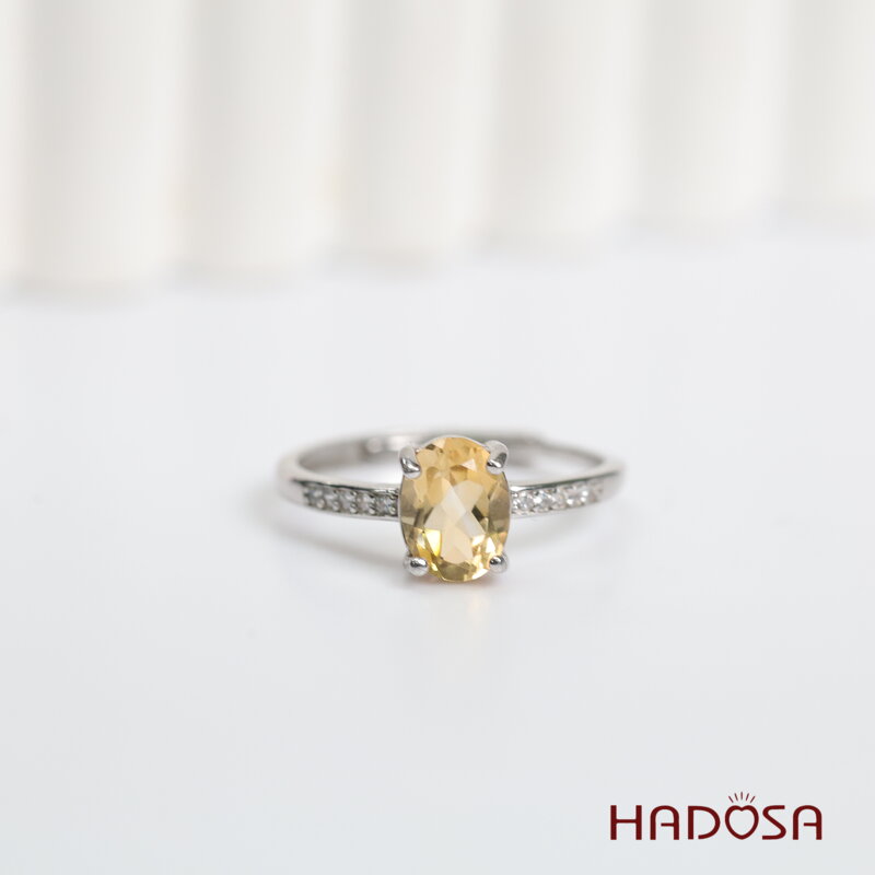 Nhẫn Thạch Anh Vàng Citrine 6*8mm bạc 925
