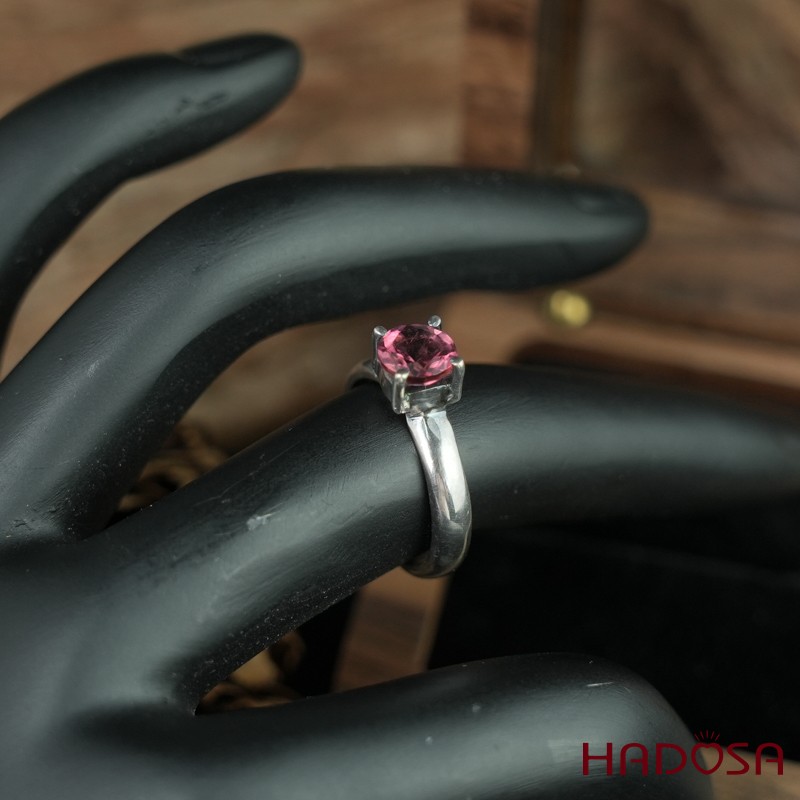Nhẫn Tourmaline Hồng Lục Bảo tròn 6mm size 11