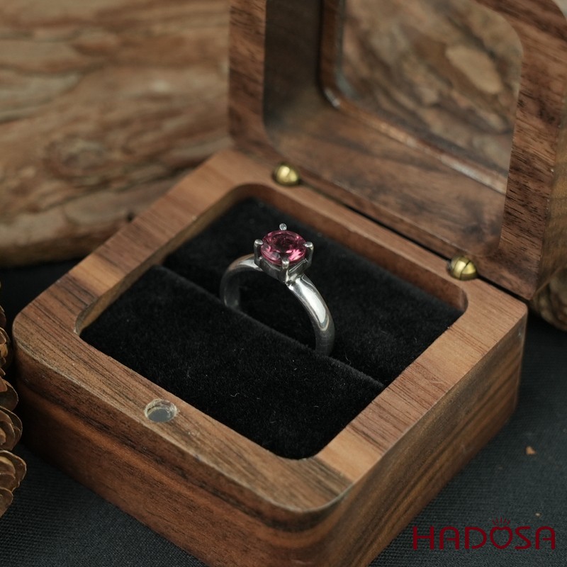 Nhẫn Tourmaline Hồng Lục Bảo tròn 6mm size 11