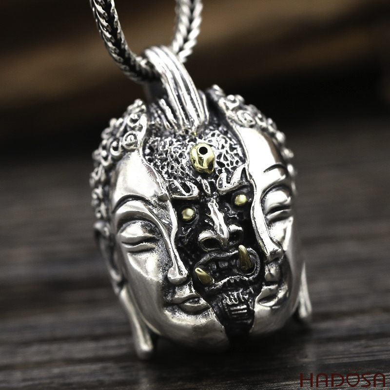 Mặt dây chuyền bạc nửa Phật nửa Quỷ bạc Thái