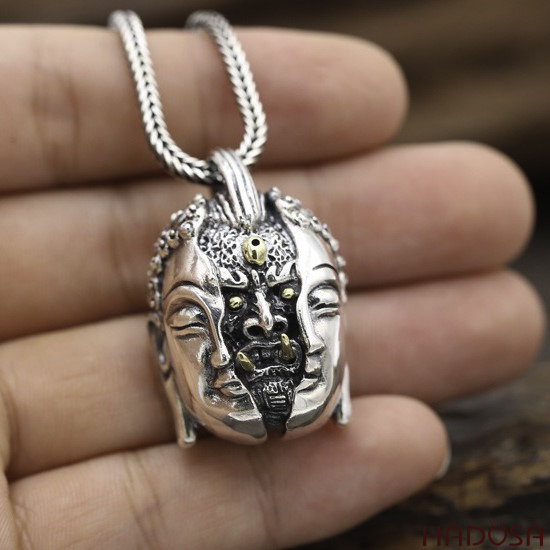 Mặt dây chuyền bạc nửa Phật nửa Quỷ bạc Thái