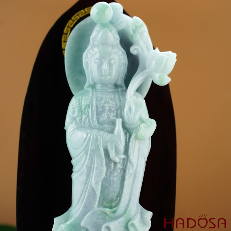 Phật Bà Quan Âm Cẩm Thạch 27x9cm