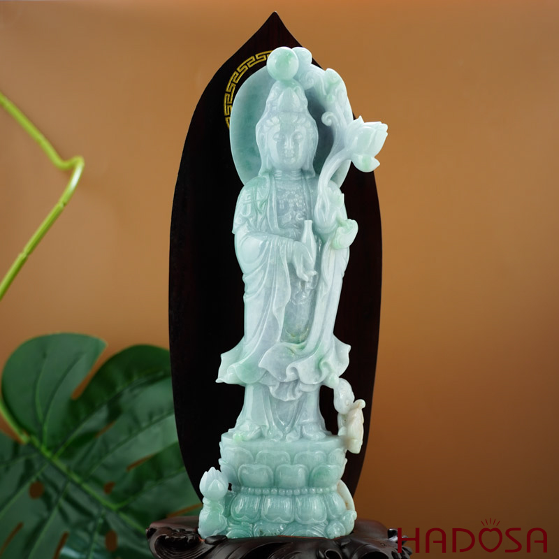 Phật Bà Quan Âm Cẩm Thạch 27x9cm