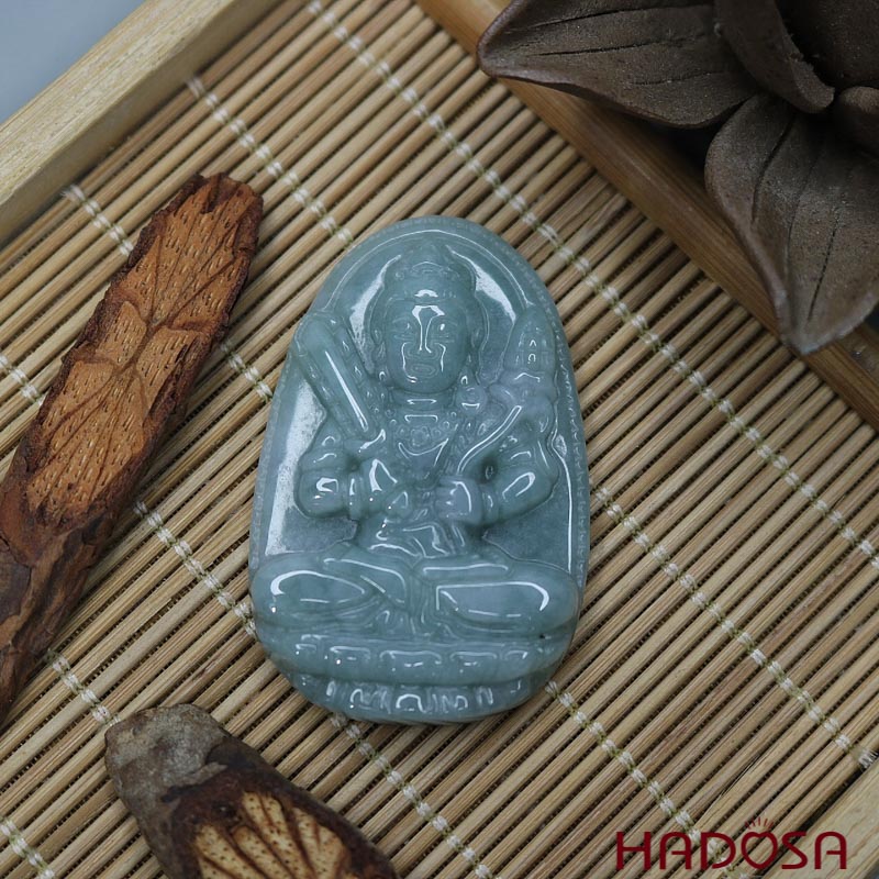 Mặt Phật bản mệnh tuổi Ngọ cẩm thạch A 49x31x7mm