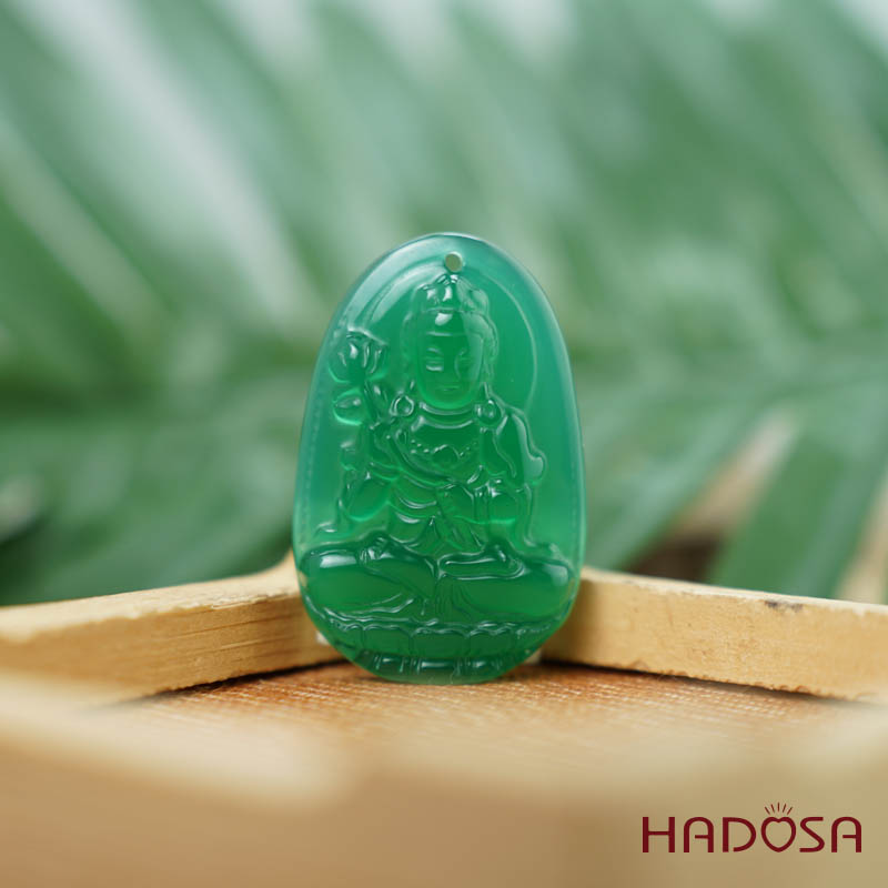 Phật bản mệnh Đại Thế Chí Bồ Tát (Ngọ) mã não xanh lá 37mm