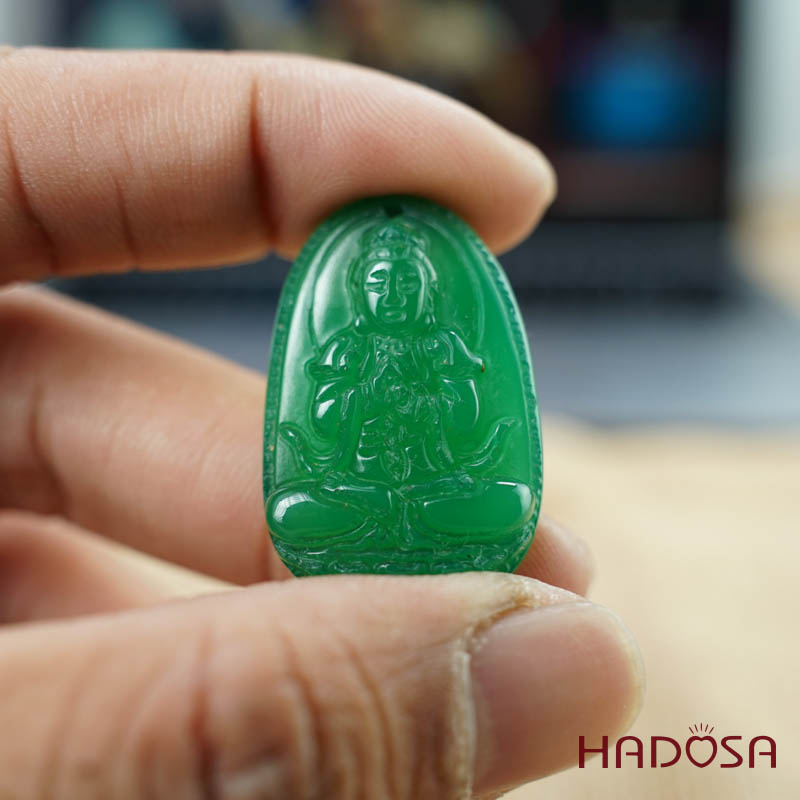 Phật bản mệnh Như Lại Đại Nhật (Mùi, Thân) mã não xanh lá 37mm