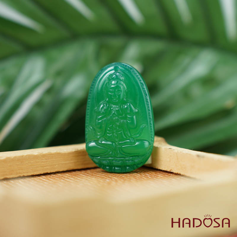 Phật bản mệnh Như Lại Đại Nhật (Mùi, Thân) mã não xanh lá 37mm