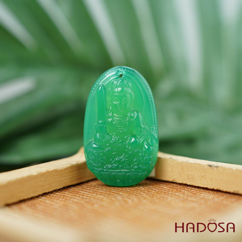 Phật bản mệnh Phổ Hiền Bồ Tát (Thìn, Tỵ) mã não xanh lá 37mm
