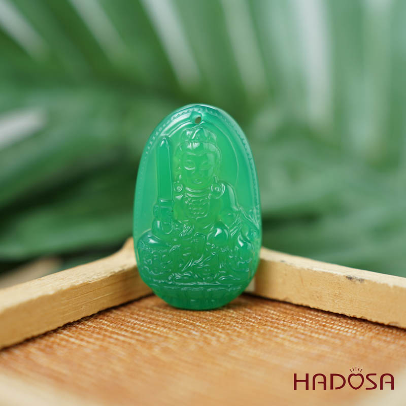 Phật bản mệnh Phổ Hiền Bồ Tát (Thìn, Tỵ) mã não xanh lá 37mm