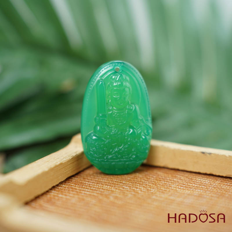 Phật bản mệnh Phổ Hiền Bồ Tát (Thìn, Tỵ) mã não xanh lá 37mm