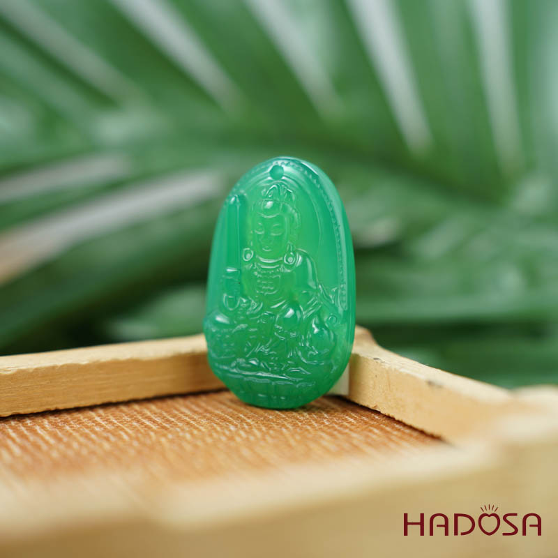 Phật bản mệnh Phổ Hiền Bồ Tát (Thìn, Tỵ) mã não xanh lá 37mm