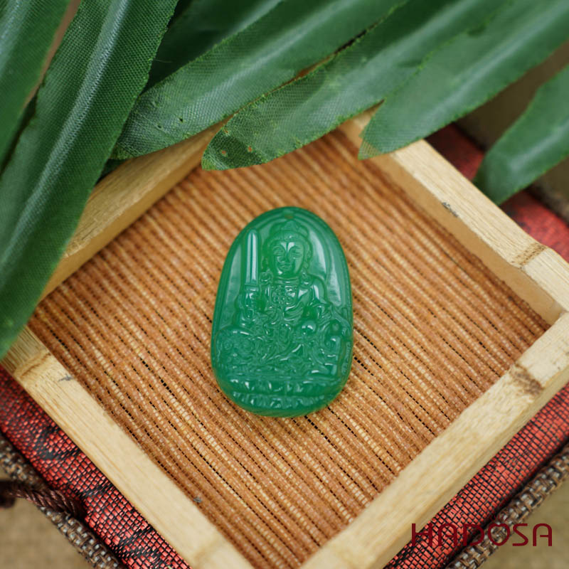 Phật bản mệnh Phổ Hiền Bồ Tát (Thìn, Tỵ) mã não xanh lá 37mm