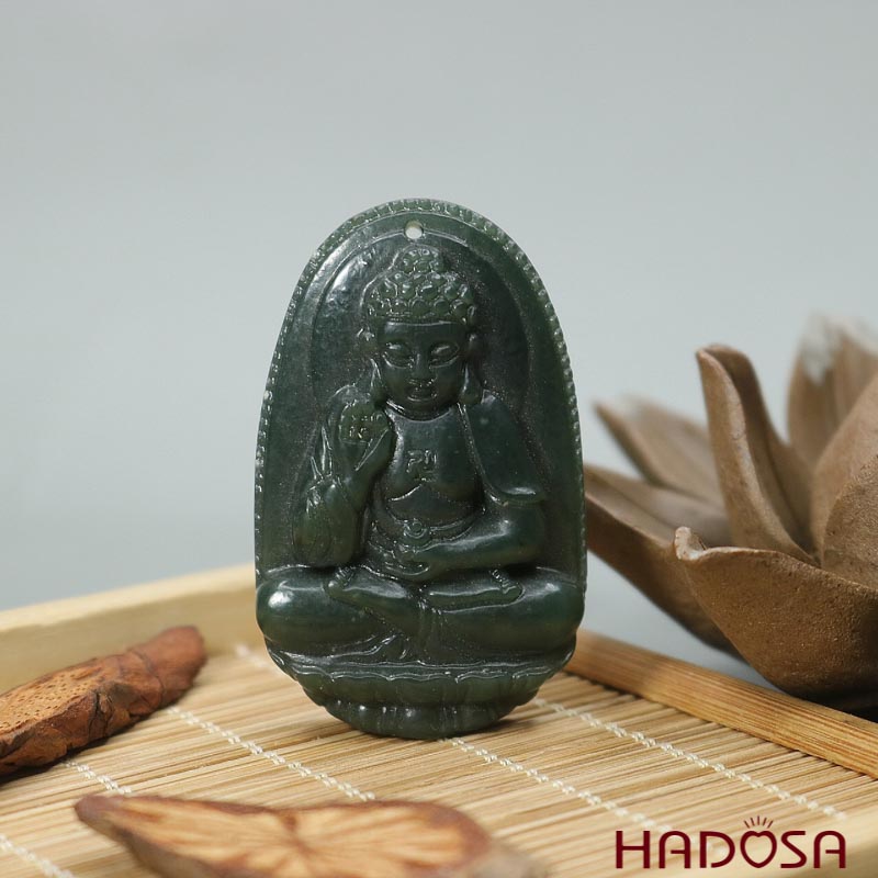 Mặt Phật bản mệnh tuổi Tuất Hợi cẩm thạch 47x31mm 2A