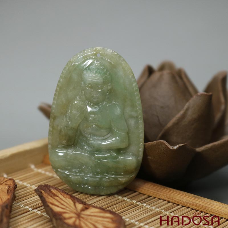 Mặt Phật Adida phật bản mệnh Tuổi Tuất, Hợi cẩm thạch  49x31x7mm