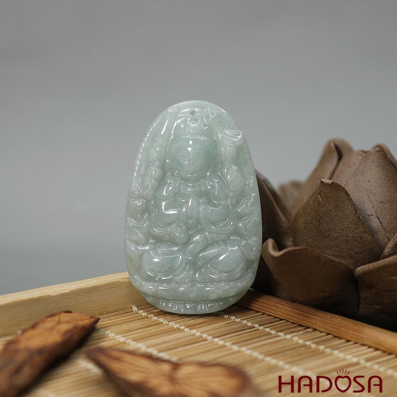 Mặt Phật bản mệnh tuổi Tý  cẩm thạch A 49x31x7mm